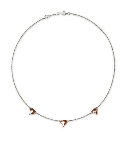 Rose gold shiny finish triple rose thorns on sterling silver chain
