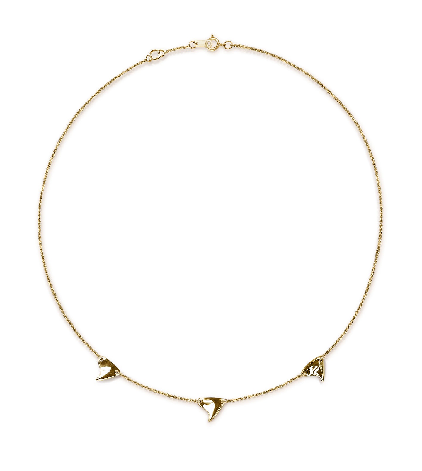 Yellow gold shiny finish triple rose thorns on yellow gold chain