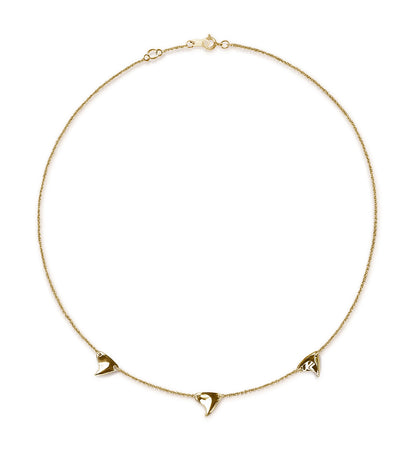 Yellow gold shiny finish triple rose thorns on yellow gold chain