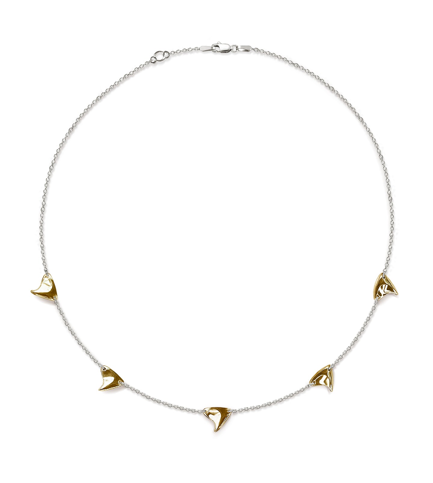 Shiny finish yellow gold five thorn necklace with sterling silver chain