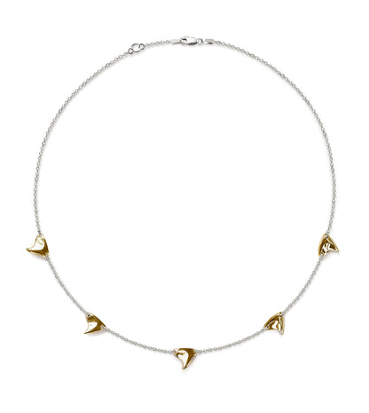 Shiny finish yellow gold five thorn necklace with sterling silver chain