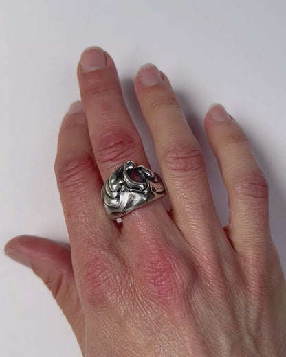 Wave Ring with Blackened Sterling Silver